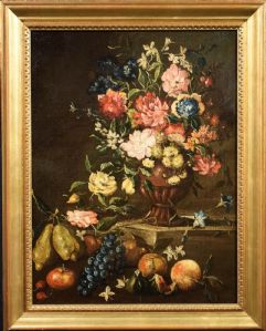 "Natura morta con vaso di fiori e frutta"  VENDUTO